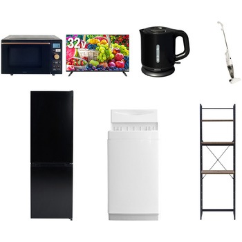 【家電セット】7点セット (6kg洗濯機 157L冷蔵庫 オーブンレンジ 32型液晶テレビ 電気ケトル スティッククリーナー 家電収納ラック) YAMAZEN(山善)
