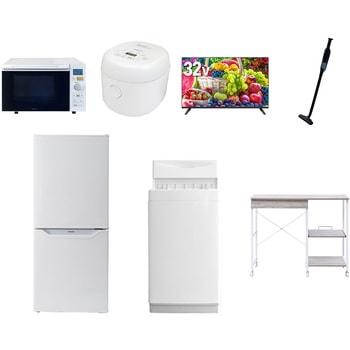 【家電セット】7点セット (6kg洗濯機 106L冷蔵庫 オーブンレンジ 炊飯器 32型液晶テレビ 軽量クリーナー レンジラック) YAMAZEN(山善)