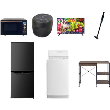 【家電セット】7点セット (6kg洗濯機 106L冷蔵庫 オーブンレンジ 炊飯器 32型液晶テレビ 軽量クリーナー レンジラック) YAMAZEN(山善)