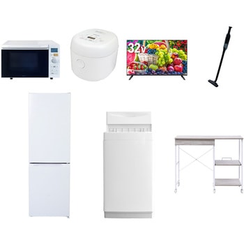 【家電セット】7点セット (6kg洗濯機 157L冷蔵庫 オーブンレンジ 炊飯器 32型液晶テレビ 軽量クリーナー レンジラック) YAMAZEN(山善)