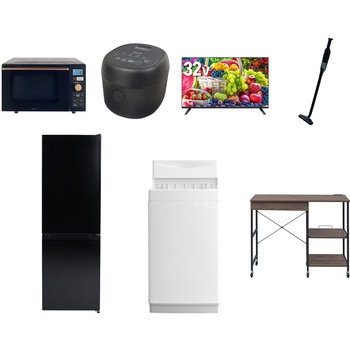 【家電セット】7点セット (6kg洗濯機 157L冷蔵庫 オーブンレンジ 炊飯器 32型液晶テレビ 軽量クリーナー レンジラック) YAMAZEN(山善)
