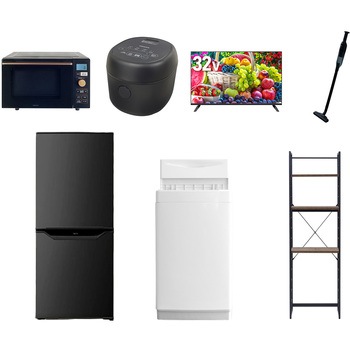 【家電セット】7点セット (6kg洗濯機 106L冷蔵庫 オーブンレンジ 炊飯器 32型液晶テレビ 軽量クリーナー 家電収納ラック) YAMAZEN(山善)