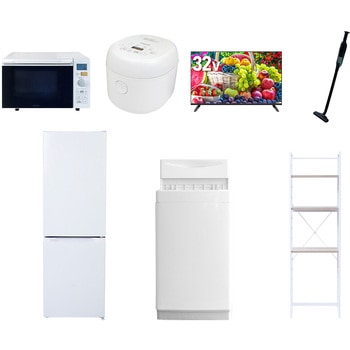 【家電セット】7点セット (6kg洗濯機 157L冷蔵庫 オーブンレンジ 炊飯器 32型液晶テレビ 軽量クリーナー 家電収納ラック) YAMAZEN(山善)