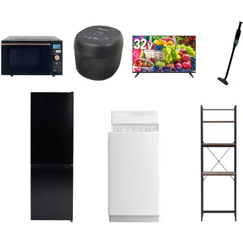 【家電セット】7点セット (6kg洗濯機 157L冷蔵庫 オーブンレンジ 炊飯器 32型液晶テレビ 軽量クリーナー 家電収納ラック) YAMAZEN(山善)