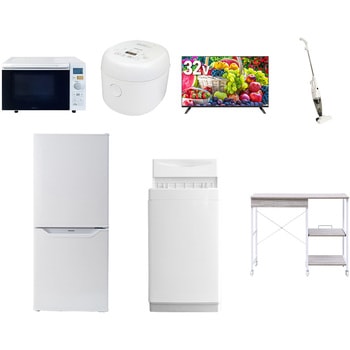 【家電セット】7点セット (6kg洗濯機 106L冷蔵庫 オーブンレンジ 炊飯器 32型液晶テレビ スティッククリーナー レンジラック) YAMAZEN(山善)