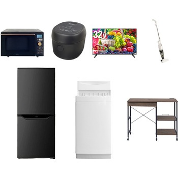 【家電セット】7点セット (6kg洗濯機 106L冷蔵庫 オーブンレンジ 炊飯器 32型液晶テレビ スティッククリーナー レンジラック) YAMAZEN(山善)