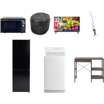 【家電セット】7点セット (6kg洗濯機 157L冷蔵庫 オーブンレンジ 炊飯器 32型液晶テレビ スティッククリーナー レンジラック) YAMAZEN(山善)
