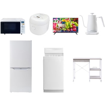 【家電セット】7点セット (6kg洗濯機 106L冷蔵庫 オーブンレンジ 炊飯器 32型液晶テレビ 温調ケトル レンジラック) YAMAZEN(山善)