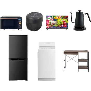 【家電セット】7点セット (6kg洗濯機 106L冷蔵庫 オーブンレンジ 炊飯器 32型液晶テレビ 温調ケトル レンジラック) YAMAZEN(山善)