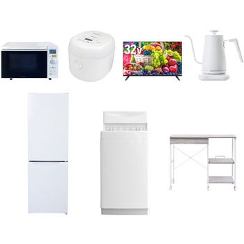 【家電セット】7点セット (6kg洗濯機 157L冷蔵庫 オーブンレンジ 炊飯器 32型液晶テレビ 温調ケトル レンジラック) YAMAZEN(山善)