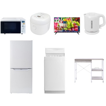 【家電セット】7点セット (6kg洗濯機 106L冷蔵庫 オーブンレンジ 炊飯器 32型液晶テレビ 電気ケトル レンジラック) YAMAZEN(山善)