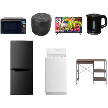 【家電セット】7点セット (6kg洗濯機 106L冷蔵庫 オーブンレンジ 炊飯器 32型液晶テレビ 電気ケトル レンジラック) YAMAZEN(山善)