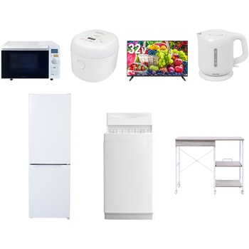 【家電セット】7点セット (6kg洗濯機 157L冷蔵庫 オーブンレンジ 炊飯器 32型液晶テレビ 電気ケトル レンジラック) YAMAZEN(山善)