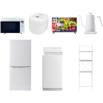 【家電セット】7点セット (6kg洗濯機 106L冷蔵庫 オーブンレンジ 炊飯器 32型液晶テレビ 温調ケトル 家電収納ラック) YAMAZEN(山善)