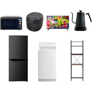 【家電セット】7点セット (6kg洗濯機 106L冷蔵庫 オーブンレンジ 炊飯器 32型液晶テレビ 温調ケトル 家電収納ラック) YAMAZEN(山善)