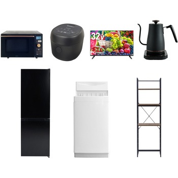 【家電セット】7点セット (6kg洗濯機 157L冷蔵庫 オーブンレンジ 炊飯器 32型液晶テレビ 温調ケトル 家電収納ラック) YAMAZEN(山善)