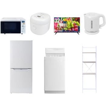 【家電セット】7点セット (6kg洗濯機 106L冷蔵庫 オーブンレンジ 炊飯器 32型液晶テレビ 電気ケトル 家電収納ラック) YAMAZEN(山善)