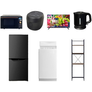【家電セット】7点セット (6kg洗濯機 106L冷蔵庫 オーブンレンジ 炊飯器 32型液晶テレビ 電気ケトル 家電収納ラック) YAMAZEN(山善)