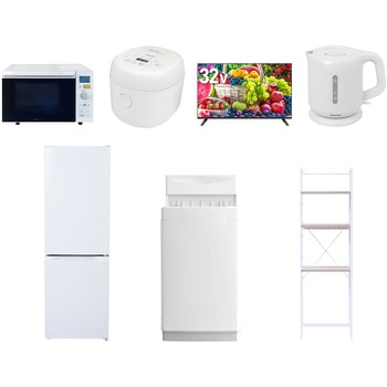 【家電セット】7点セット (6kg洗濯機 157L冷蔵庫 オーブンレンジ 炊飯器 32型液晶テレビ 電気ケトル 家電収納ラック) YAMAZEN(山善)