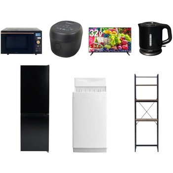 【家電セット】7点セット (6kg洗濯機 157L冷蔵庫 オーブンレンジ 炊飯器 32型液晶テレビ 電気ケトル 家電収納ラック) YAMAZEN(山善)