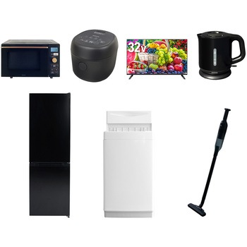 【家電セット】7点セット (6kg洗濯機 157L冷蔵庫 オーブンレンジ 炊飯器 32型液晶テレビ 電気ケトル 軽量クリーナー) YAMAZEN(山善)