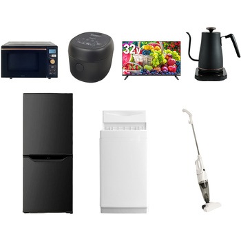 【家電セット】7点セット (6kg洗濯機 106L冷蔵庫 オーブンレンジ 炊飯器 32型液晶テレビ 温調ケトル スティッククリーナー) YAMAZEN(山善)