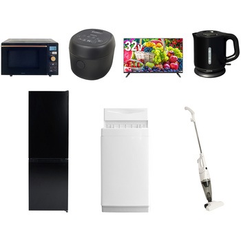 【家電セット】7点セット (6kg洗濯機 157L冷蔵庫 オーブンレンジ 炊飯器 32型液晶テレビ 電気ケトル スティッククリーナー) YAMAZEN(山善)