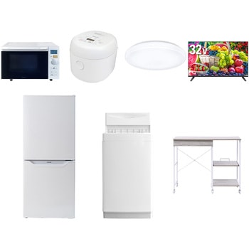 【家電セット】7点セット (6kg洗濯機 106L冷蔵庫 オーブンレンジ 炊飯器 シーリングライト 32型液晶テレビ レンジラック) YAMAZEN(山善)