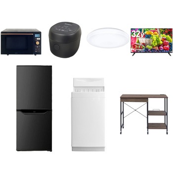【家電セット】7点セット (6kg洗濯機 106L冷蔵庫 オーブンレンジ 炊飯器 シーリングライト 32型液晶テレビ レンジラック) YAMAZEN(山善)