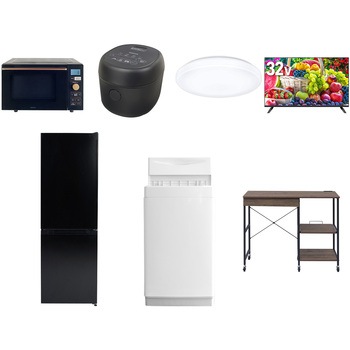 【家電セット】7点セット (6kg洗濯機 157L冷蔵庫 オーブンレンジ 炊飯器 シーリングライト 32型液晶テレビ レンジラック) YAMAZEN(山善)