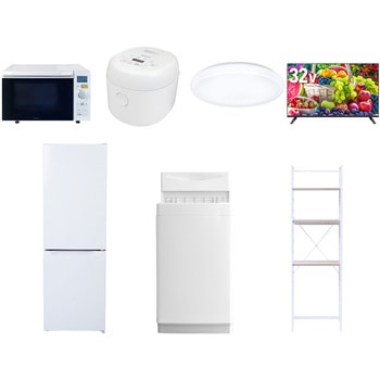 【家電セット】7点セット (6kg洗濯機 157L冷蔵庫 オーブンレンジ 炊飯器 シーリングライト 32型液晶テレビ 家電収納ラック) YAMAZEN(山善)