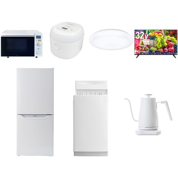 【家電セット】7点セット (6kg洗濯機 106L冷蔵庫 オーブンレンジ 炊飯器 シーリングライト 32型液晶テレビ 温調ケトル) YAMAZEN(山善)