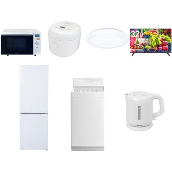 【家電セット】7点セット (6kg洗濯機 157L冷蔵庫 オーブンレンジ 炊飯器 シーリングライト 32型液晶テレビ 電気ケトル) YAMAZEN(山善)