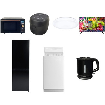 【家電セット】7点セット (6kg洗濯機 157L冷蔵庫 オーブンレンジ 炊飯器 シーリングライト 32型液晶テレビ 電気ケトル) YAMAZEN(山善)