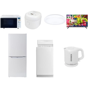 【家電セット】7点セット (6kg洗濯機 106L冷蔵庫 オーブンレンジ 炊飯器 シーリングライト 32型液晶テレビ 電気ケトル) YAMAZEN(山善)