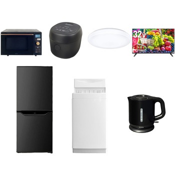 【家電セット】7点セット (6kg洗濯機 106L冷蔵庫 オーブンレンジ 炊飯器 シーリングライト 32型液晶テレビ 電気ケトル) YAMAZEN(山善)