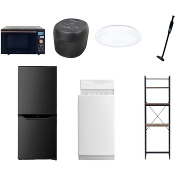 【家電セット】7点セット (6kg洗濯機 106L冷蔵庫 オーブンレンジ 炊飯器 シーリングライト 軽量クリーナー 家電収納ラック) YAMAZEN(山善)