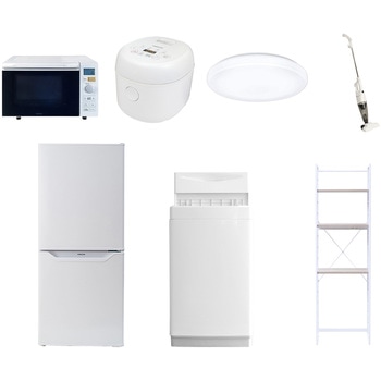 【家電セット】7点セット (6kg洗濯機 106L冷蔵庫 オーブンレンジ 炊飯器 シーリングライト スティッククリーナー 家電収納ラック) YAMAZEN(山善)