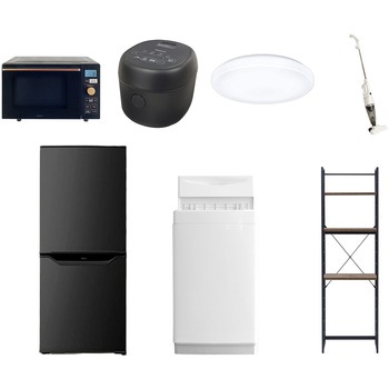 【家電セット】7点セット (6kg洗濯機 106L冷蔵庫 オーブンレンジ 炊飯器 シーリングライト スティッククリーナー 家電収納ラック) YAMAZEN(山善)