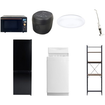【家電セット】7点セット (6kg洗濯機 157L冷蔵庫 オーブンレンジ 炊飯器 シーリングライト スティッククリーナー 家電収納ラック) YAMAZEN(山善)