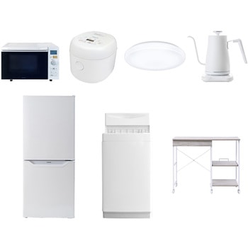 【家電セット】7点セット (6kg洗濯機 106L冷蔵庫 オーブンレンジ 炊飯器 シーリングライト 温調ケトル レンジラック) YAMAZEN(山善)