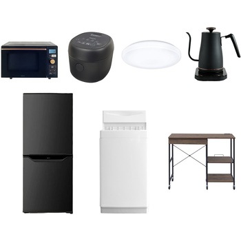 【家電セット】7点セット (6kg洗濯機 106L冷蔵庫 オーブンレンジ 炊飯器 シーリングライト 温調ケトル レンジラック) YAMAZEN(山善)