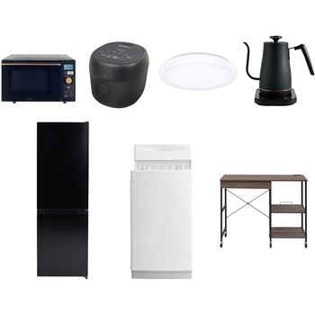 【家電セット】7点セット (6kg洗濯機 157L冷蔵庫 オーブンレンジ 炊飯器 シーリングライト 温調ケトル レンジラック) YAMAZEN(山善)