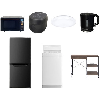 【家電セット】7点セット (6kg洗濯機 106L冷蔵庫 オーブンレンジ 炊飯器 シーリングライト 電気ケトル レンジラック) YAMAZEN(山善)