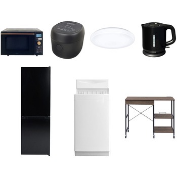 【家電セット】7点セット (6kg洗濯機 157L冷蔵庫 オーブンレンジ 炊飯器 シーリングライト 電気ケトル レンジラック) YAMAZEN(山善)