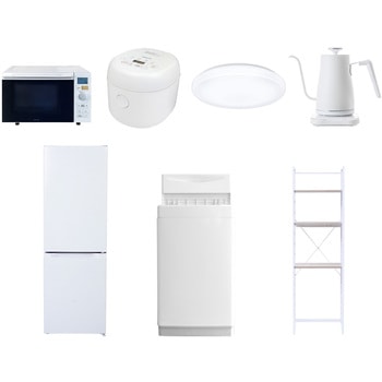 【家電セット】7点セット (6kg洗濯機 157L冷蔵庫 オーブンレンジ 炊飯器 シーリングライト 温調ケトル 家電収納ラック) YAMAZEN(山善)