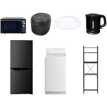 【家電セット】7点セット (6kg洗濯機 106L冷蔵庫 オーブンレンジ 炊飯器 シーリングライト 電気ケトル 家電収納ラック) YAMAZEN(山善)