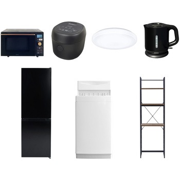 【家電セット】7点セット (6kg洗濯機 157L冷蔵庫 オーブンレンジ 炊飯器 シーリングライト 電気ケトル 家電収納ラック) YAMAZEN(山善)