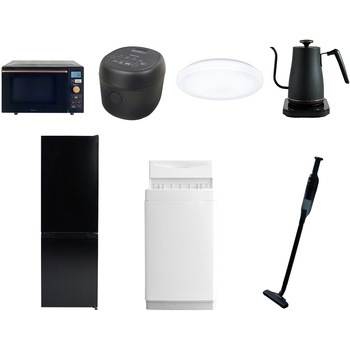 【家電セット】7点セット (6kg洗濯機 157L冷蔵庫 オーブンレンジ 炊飯器 シーリングライト 温調ケトル 軽量クリーナー) YAMAZEN(山善)
