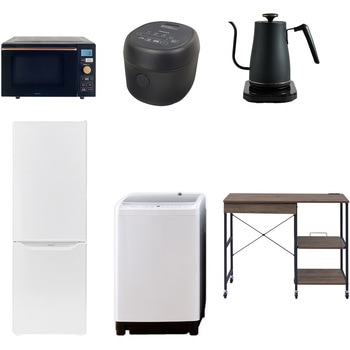 【家電セット】6点セット (8kg洗濯機 173L冷蔵庫 オーブンレンジ 炊飯器 温調ケトル レンジラック) YAMAZEN(山善)
